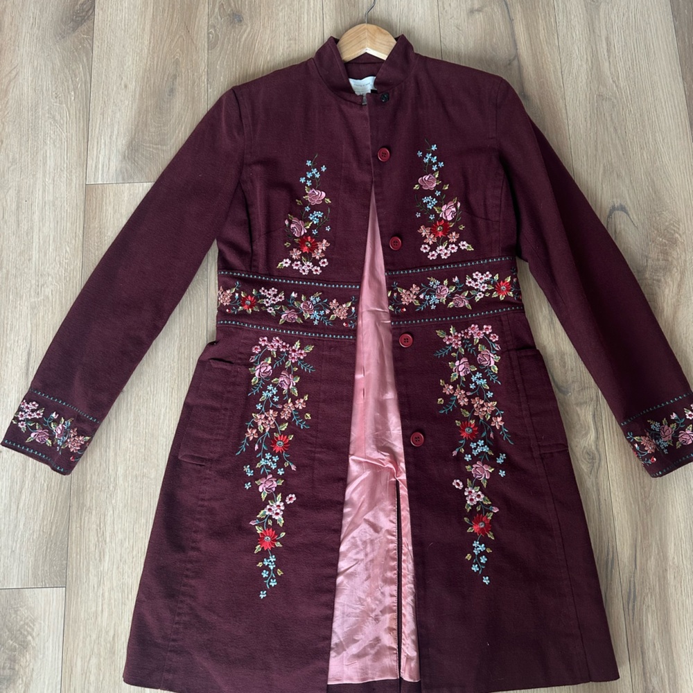 Sleeping on Snow Embroidered Burgundy Coat – Size 2